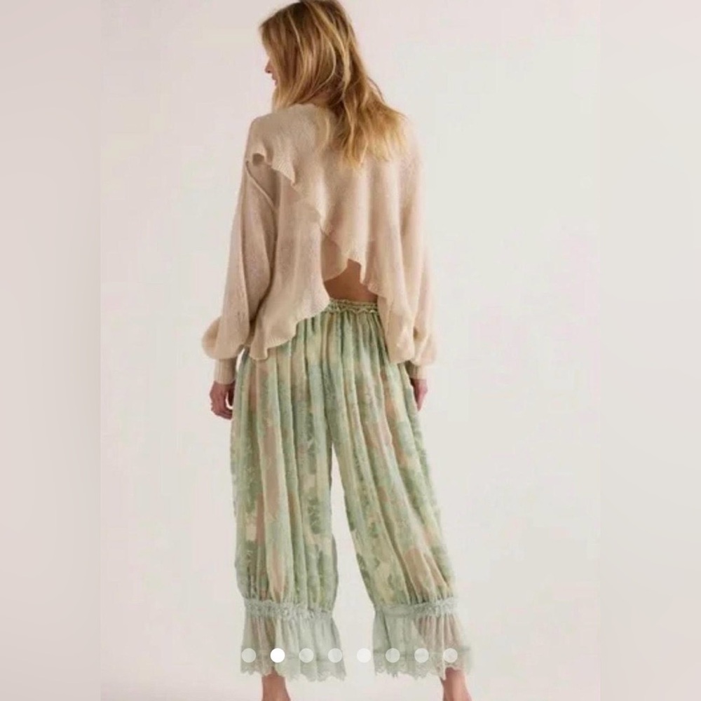 New Free People Forever Young Burnout Lace Pants ~  Seafoam Green - Picture 2 of 12